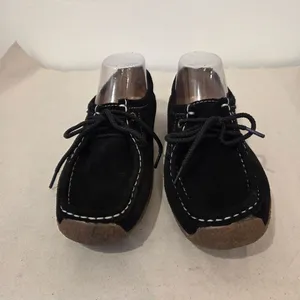 Black Leather Moccasin Sneakers Lace Up Comfort Suede Boho Indie Western 7.5 thumbnail 3