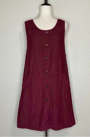 Blue J. 100% Cotton Corduroy Burgundy Button Down Sleeveless Dress thumbnail 1