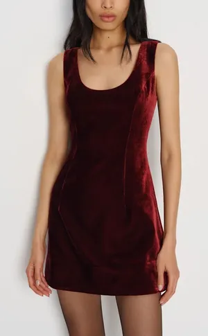 Reformation Franceska Dark Red Velvet Mini Dress thumbnail 1