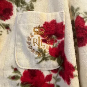 Lauren Ralph Lauren Fleece Pajama Top S Crest‎ Monogram Rose Floral Valentines thumbnail 4