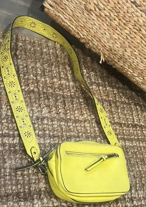 Free People Yellow Silver Faux Leather Floral Grommet Bag thumbnail 1