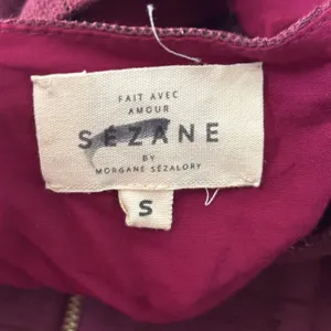 Sézane Drop Waist Mini Dress Size S‎ Burgundy Red Front Zip Sheer thumbnail 6