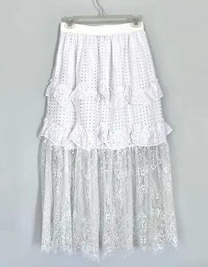 Senlis Lila White Eyelet & Lace Midi Skirt NWOT thumbnail 6