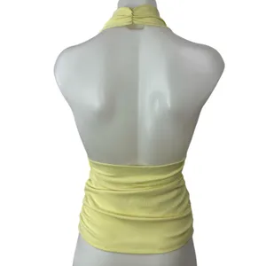 Zara Women's Yellow Halter Plunge V Neck Sleeveless Open Back Blouse Top Size M thumbnail 2