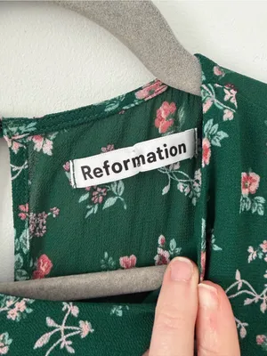 Reformation Juni Long Sleeve Emerald Green Floral Mini Dress Boho Cottage Core 2 thumbnail 5