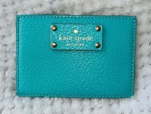 KATE SPADE Turquoise Robin's Egg Blue Pebbled Leather Card Case thumbnail 1