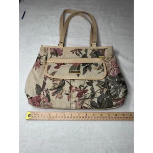 B Collection Floral Tapestry Shoulder Bag Beige Pink Vintage Rose Tote Pocket thumbnail 8