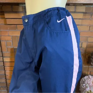 Nike Blue And Pink Partial Zipper Leg Drawstring Waist Track Pants (M) thumbnail 5