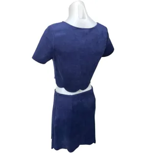 Aqua Women's Blue Faux Suede Scalloped 2-Pc Crop Top & Mini Pencil Skirt Set M thumbnail 2