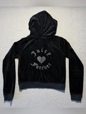 Juicy Couture x Forever 21 Women’s Small Black Velour Rhinestone Zip Glam Hoodie thumbnail 2