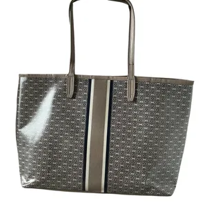 Tory Burch Gemini link large tote in grey coated canvas travel casual handbag thumbnail 2