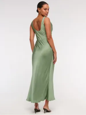 Abercrombie & Fitch A&F Satin Cowl Neck Draped Maci Dress Lush Green XL NEW $140 thumbnail 5