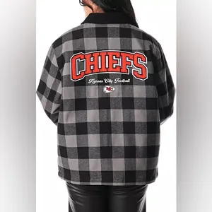 Kansas City Chiefs flannel‎ jacket black gray buffalo plaid women’s size large thumbnail 2