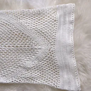 White Bohemian Crochet Knit Sheer Beach Cotton Cover Up Shirt Dress S M … thumbnail 10