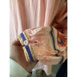 Velzera Peach Pink‎ Cotton Gauze Embroidered Peasant Blouse Top Large L thumbnail 5