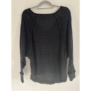 We The Free Free People Hacci Sweater‎ Womens Small Black Oversized Boho Open Knit thumbnail 2