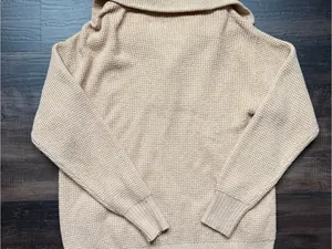 Aerie Beige Cowl-Neck Button Pullover Sweater thumbnail 3