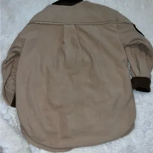 La Miel Brown & Tan Shacket Sweater Flannel Style Small oversized w/ elbow patch thumbnail 4