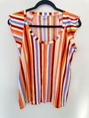 Loft Outlet Striped Flutter Sleeve Top Size L Multicolored Size L thumbnail 5