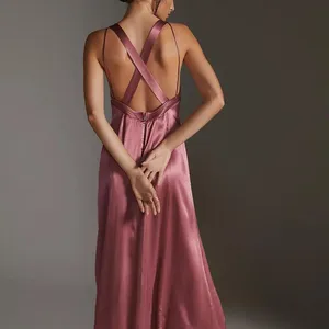 Anthropologie Satin Midi Dress in Mauve thumbnail 2
