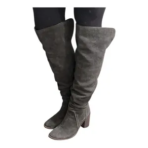 Vince Camuto Melaya Grey Blue Suede Knee High Stacked Block Heel Boots 9.5 M thumbnail 7