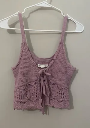 Aeropostale Dusty Lavender Knit Tie-Front Cropped Cami Top thumbnail 1
