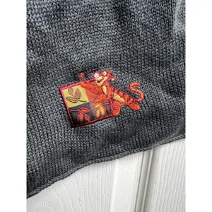 Disney Pooh Tigger Striped Knit Scarf Gray Black Tan Embroidered‎ Crest 60 Inch thumbnail 2