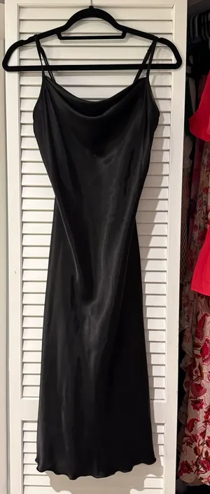 Bebe Black Midi Cowl Satin Neck Dress thumbnail 1