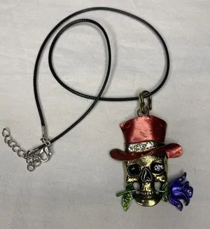 Skull Necklace Red Top Hat Rose Pendant Gothic Halloween Costume Jewelry‎ New thumbnail 1