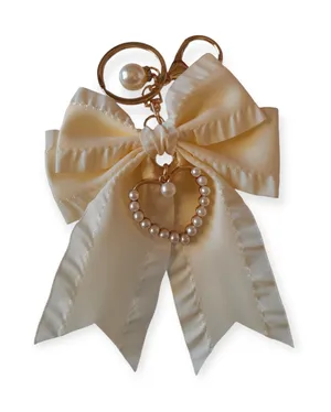 Ribbon Bow Keychain Faux Pearl Heart thumbnail 1
