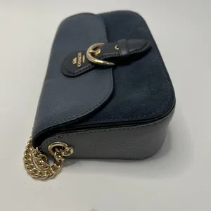 Coach Kleo Crossbody Navy Blue Suede Denim Leather Chain Gold Strap Mini Purse thumbnail 4