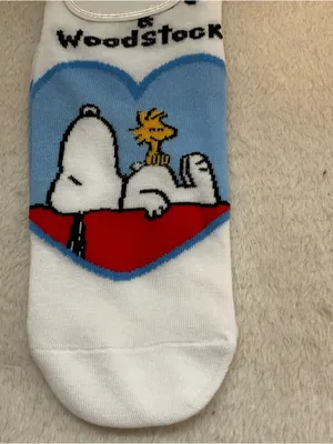 Peanuts Snoopy & Woodstock Heart No-Show Socks - White/Blue/Red thumbnail 2