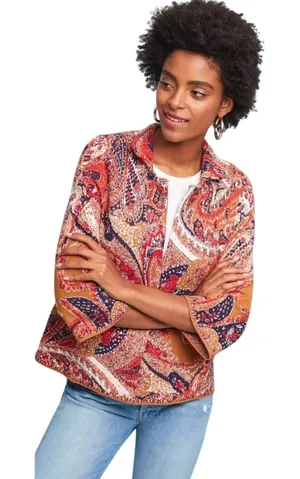 ANTHROPOLOGIE MOTH Women’s Golden Paisley Snap Front Sweater Blazer thumbnail 1
