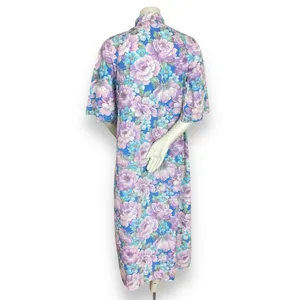 Vintage Handmade Housedress Floral Dress Purple Blue‎ Zip-Front Stand-Up Collar thumbnail 3
