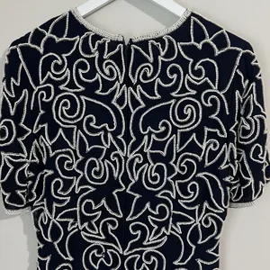Vtg 80's Stenay Silk Dress Women's 6 Beaded Evening Cocktail‎ Party Sheath Black thumbnail 5