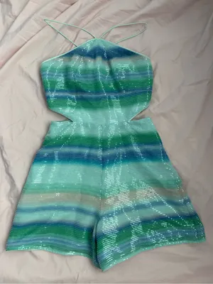 Free People Sequin Striped Cutout Romper – Green Blue Ombre – Size 4 thumbnail 3