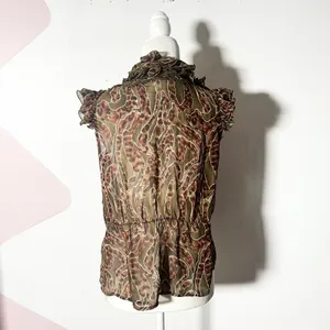 Vtg Y2k 2000s Ruffle Top Women's Medium Olive Green Sheer Fairy Grunge thumbnail 2