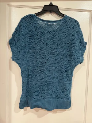 Sonoma Teal Crochet Knit Short Sleeve Top​ thumbnail 5