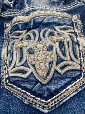 Rock Revival Rosalie Mid Rise Skinny Jeans Embellished Rhinestone Women 26 Denim thumbnail 3