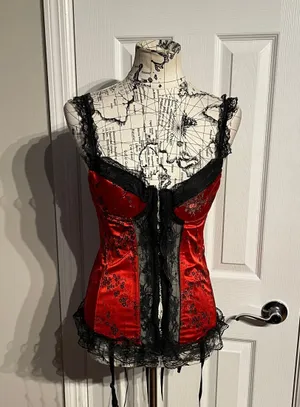 Vintage y2k Lace Floral Corset Steampunk Victorian Gothic Satin thumbnail 2