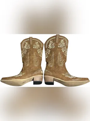 Western Embroidered Heeled Boots in Tan Size 12 thumbnail 11