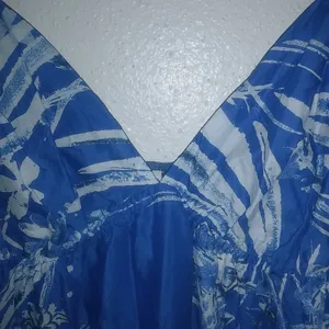 Old Navy L Sleeveless Rope Straps Pocketed Aloha Maxi Dress in Blue White thumbnail 3