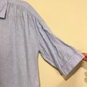 Tahari Shirt Dress Button‎ Front Tunic 100% Linen Flax Blue Lagenlook Size Small thumbnail 3