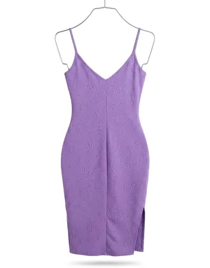 SHEIN Lilac Textured Square Neck Midi Dress thumbnail 3
