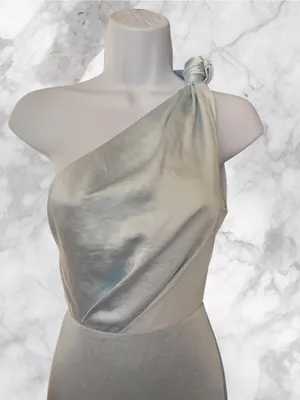 Lovers + Friends- Bella Gown One-Shoulder Satin in Light Silver-Blue Size XXS thumbnail 6