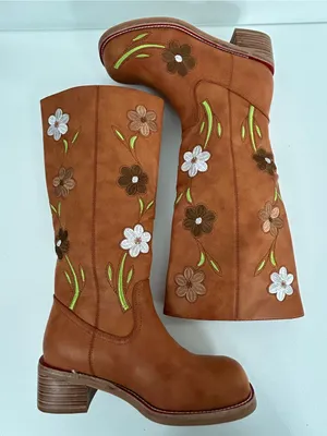 VBDB Brown Floral Embroidered Women’s Knee High Boots Size 9 NIB thumbnail 6