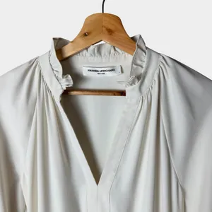 Amanda Uprichard Saffron Ivory Tiered Midi‎ Dress Ruffle Neck Small Coastal thumbnail 4