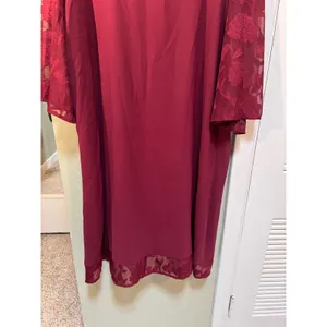 Women's Plus Size 3XL Midi Dress Burgundy Lace Sleeves Hem Scoop Neck 3/4 Sleeve thumbnail 3