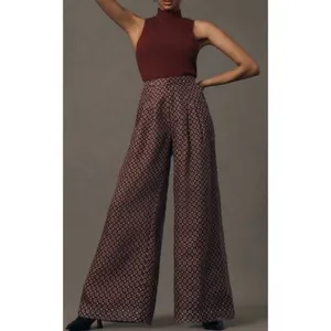 Anthropologie Maeve Avery Silk Wide Leg Pleated Trousers Geo Print 16 Tall New thumbnail 2