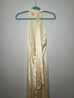 Cider High-Neck Satin Maxi Dress in Pale Butter Yellow thumbnail 3